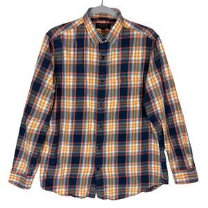Banana Republic Shirt Men Medium Orange Blue Plaid Lightweight Flannel Button-Up